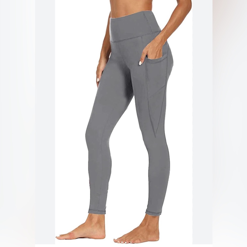 Goranbon women’s size 3 XL leggings with two side pockets, wide waistband, gray‎